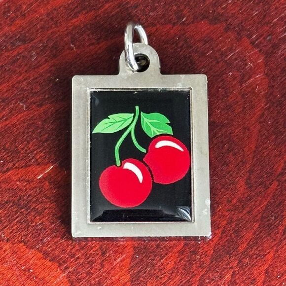 Silver Tone Retro Pinup Rockabilly Cherry Necklace Pendant - Picture 4 of 4